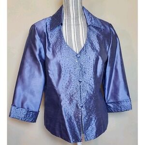 T. Carolyn Women Sz 14 Beaded Satin Jacket Lilac Lined Wedding Formal Vtg